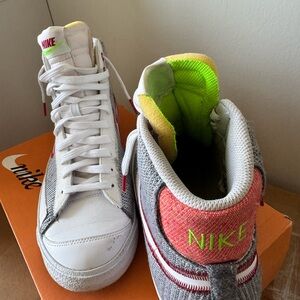 Nike White and Pink High-Top Sneakers